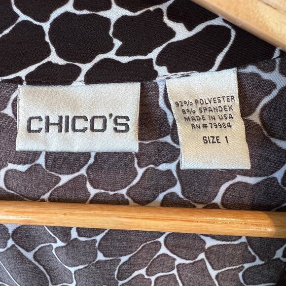 Chicos Blouse Womens Size 1/M Giraffe Print Faux Wrap Long Sleeve Contemporary - Picture 2 of 15